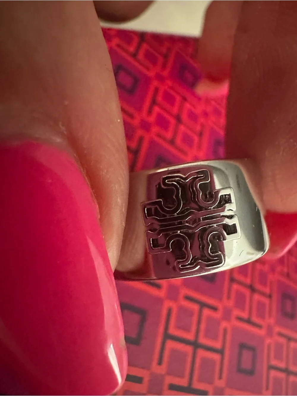 Tory Burch Silver Logo Band Ring